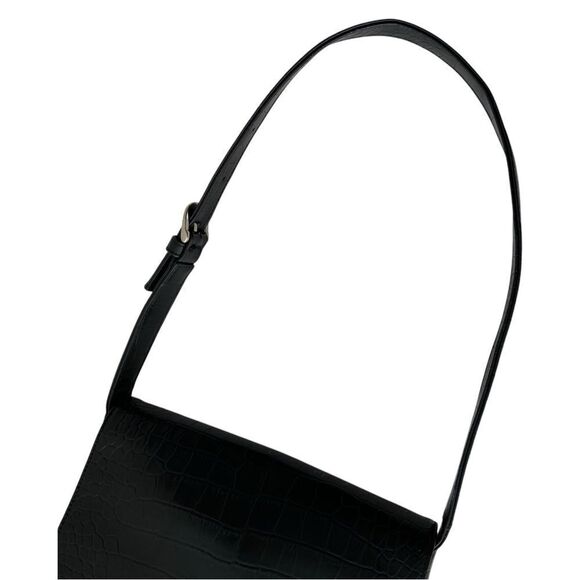 Nine West Elegant Black Faux Crocodile-Embossed Pattern Shoulder Bag in One Size - Picture 6 of 13